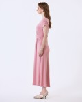 SIXDO G-Pink V-Neck Woven Flared Dress